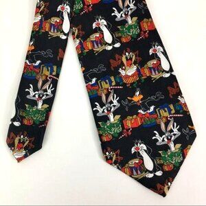 Vintage Looney Tunes Christmas Holiday Bugs Daffy Taz Mens Necktie Office Party